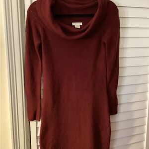 Rachel Ashwell Burgundy Cowl Neck Sweater Dress Wool blend Long sleeve Size XS